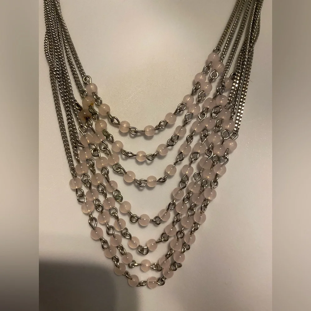 Lovely Talbots Multi-Strand Necklace with Pink Beads Boho Chic